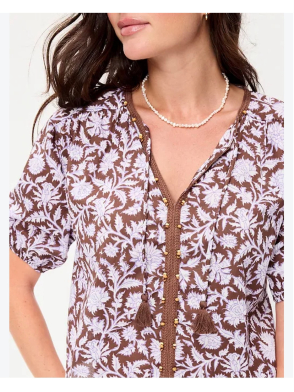 Women's Old Navy Floral Blouse Size L Brown White